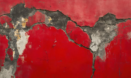 Cracked red paint texture, wall surface, weathered background, grunge designの素材