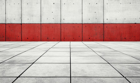 Red and grey concrete wall and tiled floor, modern architecture background, product displayの素材