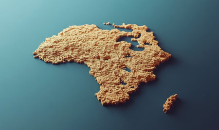 Textured Africa map, 3D render, geography lesson, background blueの素材