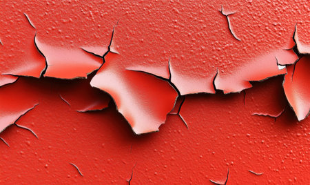 Cracked red paint texture, surface detail, background, abstract design, industrialの素材