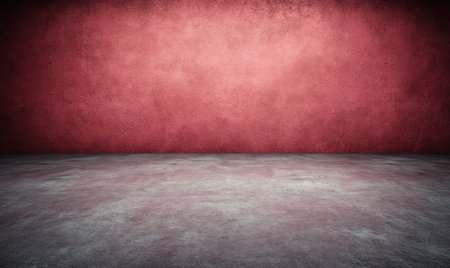 Red wall, grunge floor, empty room, interior, backgroundの素材