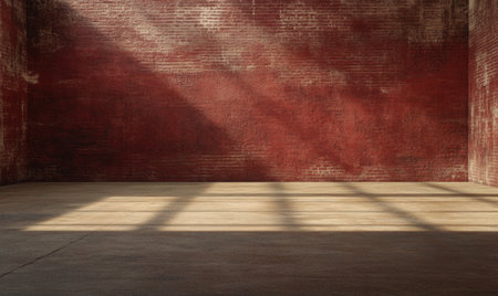Sunbeams in a rustic brick room; industrial interior design, background textureの素材