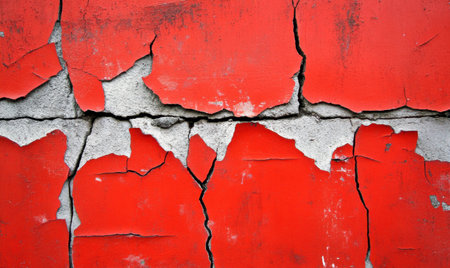 Cracked red paint on wall, texture backgroundの素材