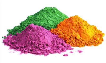Colorful powder pigments on white background, for Holi festival or artの素材