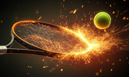 Fiery Tennis Serve, Court Action, Dynamic Energy, Sportの素材
