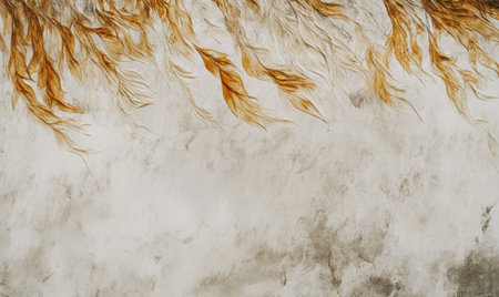 Golden seaweed on textured background, coastal scene, design elementの素材