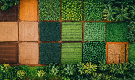 Aerial view of diverse agricultural fieldsの素材