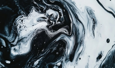 Abstract black and white paint swirls, fluid art background for designの素材