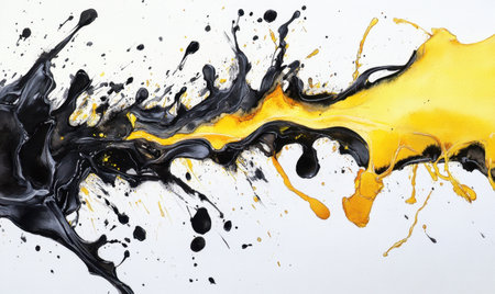 Black and gold paint splash abstract art; background whiteの素材