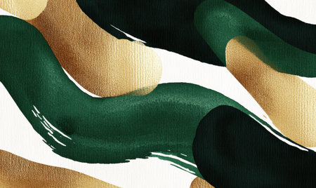 Abstract gold and green watercolor waves, design backgroundの素材
