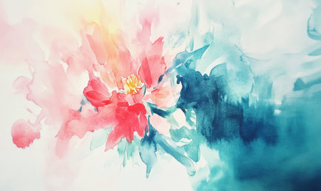 Watercolor painting of a pink and blue flower, artistic background, ideal for cardsの素材