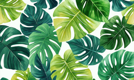 Tropical Monstera leaves pattern, white background, design, decorの素材