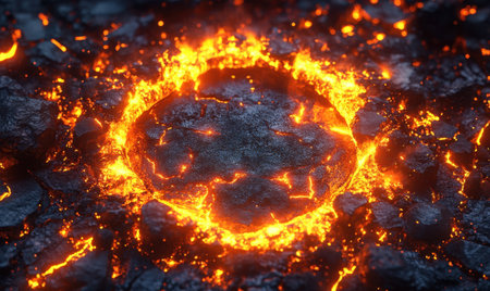 Fiery sphere erupting from volcanic rock, background heat, use fantasy, game designの素材