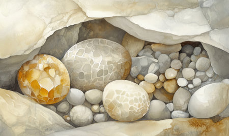 Coastal Cave, Pebbles, Stones, Beach, Rock Formation, Nature, Texture, Abstract, Artwork, Calmの素材