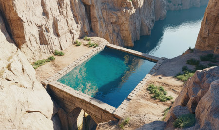 Canyon oasis secluded pool, desert landscape, tranquil water,  travel, backgroundの素材