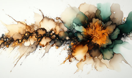 Abstract alcohol ink art; flowing colors, earthy tones; white background; home decorの素材