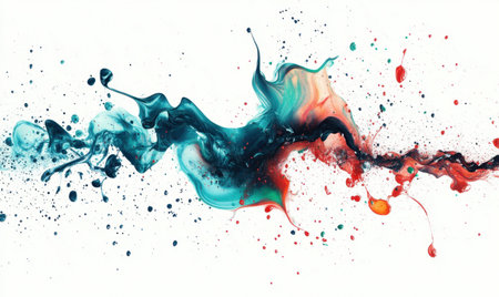 Colorful paint splash, dynamic flow, white background, abstract art, website bannerの素材
