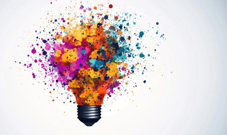 Colorful idea explosion; innovation concept; white background; creative thinking; marketing, website, or presentation useの素材