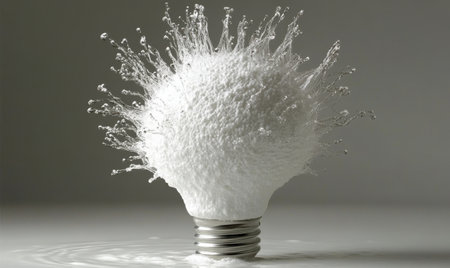 White lightbulb exploding with water, studio shot,  innovation concept, website bannerの素材