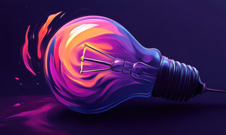 Fiery lightbulb idea, dark background, innovation concept, stock photoの素材