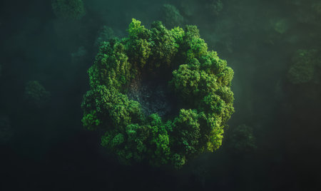 Abstract circular forest island, aerial view, nature, artisticの素材