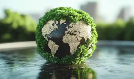 Green Earth Globe on Water Featureの素材