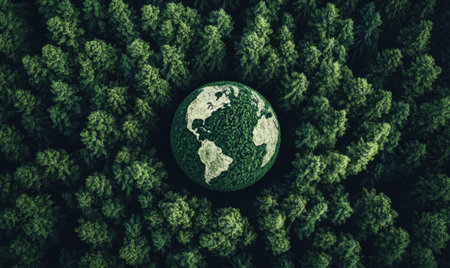 Earth globe in forest depicts environmental awareness, nature conservation ideaの素材