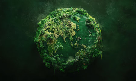Lush green Earth, environmental concept, dark background, sustainabilityの素材