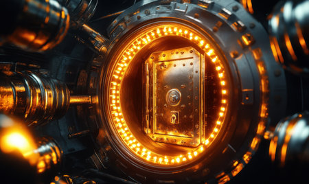 Futuristic safe inside glowing machine; technology, security, data protection; concept artの素材