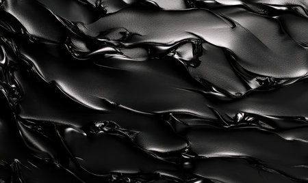 Abstract black liquid swirls, flowing texture background, design elementの素材