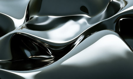 Abstract liquid metal surface, flowing texture, dark background, design elementの素材