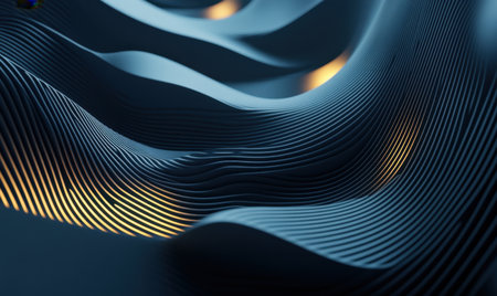 Abstract dark blue waves, glowing lines, modern background, digital art, website designの素材