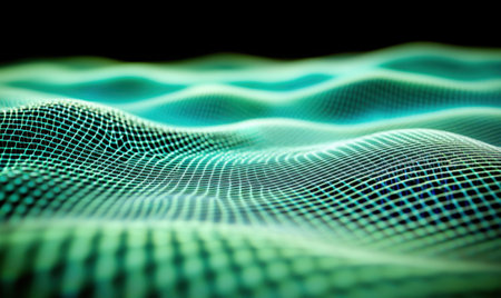 Abstract teal digital wave landscape, technology backgroundの素材