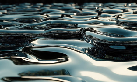 Dark liquid surface, wavy texture, abstract background, industrial designの素材