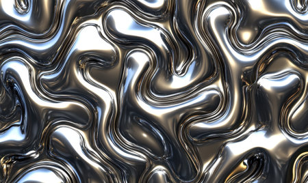 Abstract silver liquid swirls background textureの素材