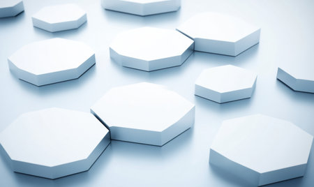 Abstract white octagons on light blue background;  technology, design conceptの素材