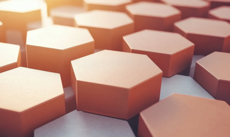 Abstract orange hexagons background, network, technology conceptの素材