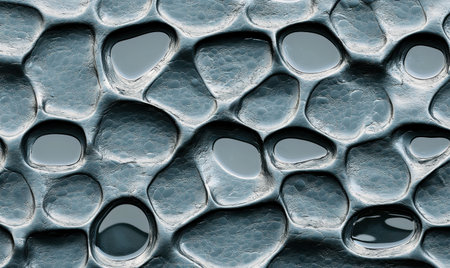 Abstract metallic texture, cavernous surface, gray tones, background design, industrial useの素材