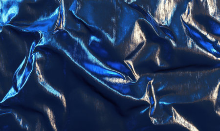 Blue silk fabric texture, draped folds, abstract background, designの素材