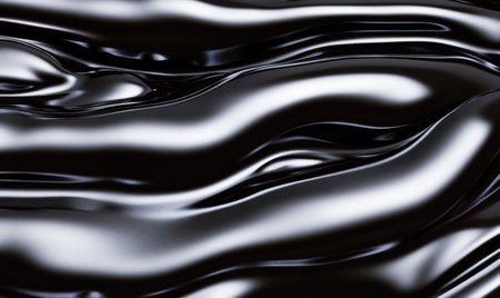 Abstract black liquid waves, flowing texture, dark background, design elementの素材