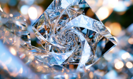 Abstract Crystal Square Swirl. Decorative, reflective, glass, and light bokehの素材