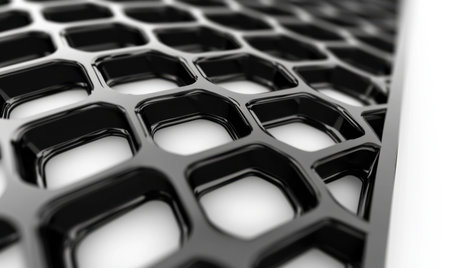 Black honeycomb structure up close, ideal for wallpaper, backgrounds, texturesの素材