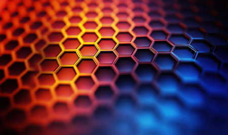 Abstract honeycomb pattern, orange-blue gradient, technology background, website designの素材