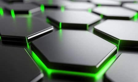 Close-up Hexagons with Green Backlight, Modern Design for Tech or Abstract Useの素材