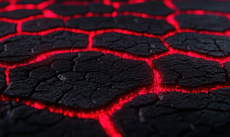 Glowing Lava Cracks, Volcanic Surface, Inferno Background, Extreme Heat, Geological Textureの素材