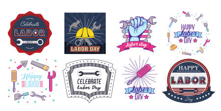 Flat usa labor day labels collection backgrounのイラスト素材
