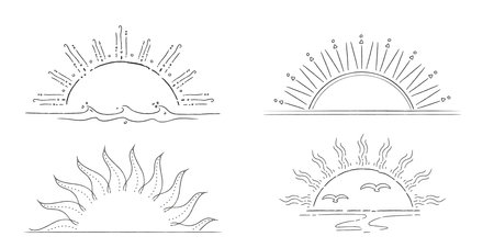 Linear flat sunbursts design collection with white backgroundのイラスト素材