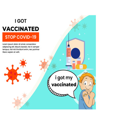covid-19 vaccine design template
with man cartoon characterのイラスト素材