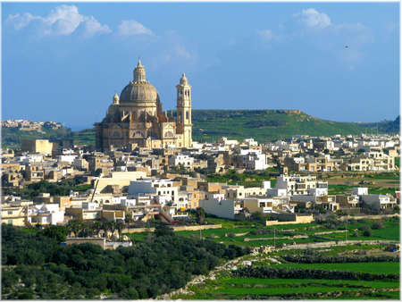 The city and parish church of Xewkija, Gozo - Malta.の写真素材