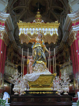 The statue of The Assumption of the Blessed Virgin Mary, at Ghaxaq, Malta.のeditorial素材